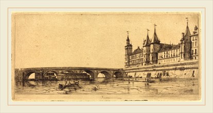 Charles Meryon (French, 1821-1868), Le Pont-au-Change, Paris, 1854, etching on green paper