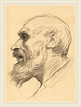 Alphonse Legros, Head of an Old Man, French, 1837-1911, lithograph retouched with crayon