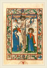 German 15th Century, Christ on the Cross with Angels, 1483, woodcut hand-colored with gouache,