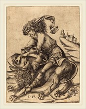 Israhel van Meckenem (German, c. 1445-1503), Samson and the Lion, c. 1475, engraving