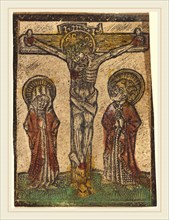 German 15th Century, Christ on the Cross, 1470-1480, metalcut, hand-colored in green, red, and