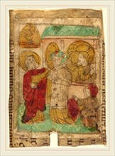 German 15th Century, The Denial of Peter, c. 1455-1465, woodcut in brown, hand-colored in red lake,
