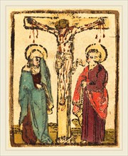 German 15th Century, Christ on the Cross, c. 1490-1500, woodcut, hand-colored in blue-green,