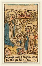 German 15th Century, Madonna and Saint Bridget, c. 1480-1500, woodcut, hand-colored in blue,