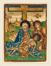 German 15th Century, PietÃ  with Saint John, c. 1475-1485, woodcut, hand-colored in blue, red,