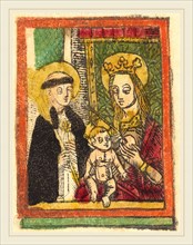 German 15th Century, Saint Bernard with the Madonna and Child, 1480-1500, woodcut, hand-colored in