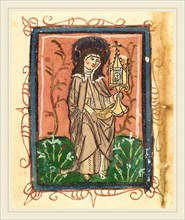German 15th Century, Saint Clare of Assisi, 1470-1480, woodcut, hand-colored in pink, green, gray,