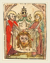 German 15th Century, Saints Peter and Paul with the Sudarium, in or after 1475, woodcut,