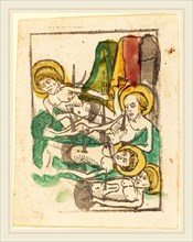 German 15th Century, Four Martyrs-Saint Acacius, c. 1480, woodcut in brown, hand-colored in yellow,