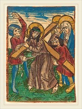 German 15th Century, Christ Bearing the Cross, c. 1490, hand-colored woodcut