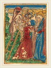 German 15th Century, Descent from the Cross, c. 1490, hand-colored woodcut
