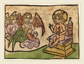 German 15th Century, Christ Child with Three Angels, c. 1460-1470, woodcut, hand-colored in green,