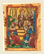 German 15th Century, The Twelve Year Old Jesus in the Temple, c. 1490-1500, woodcut, hand-colored