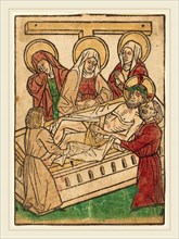 Ludwig of Ulm (German, active 1450-1470), The Entombment, hand-colored woodcut (blockbook page)