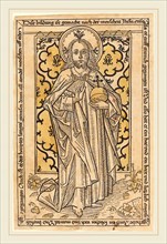German 15th Century, Christ as Salvator Mundi, c. 1470, woodcut, hand-colored in yellow and red