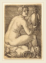 Barthel Beham (German, 1502-1540), Naked Woman on an Armor, engraving