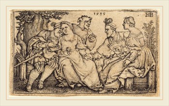 Sebald Beham (German, 1500-1550), Two Loving Pairs with Clown, 1535, engraving