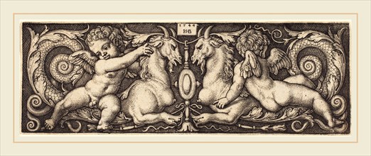 Sebald Beham (German, 1500-1550), Ornament with Two Genii Riding on Two Chimeras, 1544, engraving
