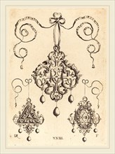 Daniel Mignot (German, active 1593-1596), Three Strapwork Pendants, The Lower Ones Triangular and