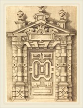 Wendel Dietterlin (author) and anonymous etcher (German, 1550 or 1551-1599), Pedimented Doorway, c.