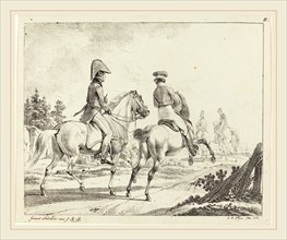 Johann Adam Klein (German, 1792-1875), Erlangen Students on Horseback, 1811, lithograph on blued