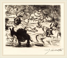 Lovis Corinth, The Banquet of Trimalchio: pl.V, German, 1858-1925, 1919, drypoint in black on white