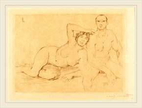 Lovis Corinth, Two Nudes (Zwei Menschen), German, 1858-1925, 1908, drypoint in brown on heavy japan