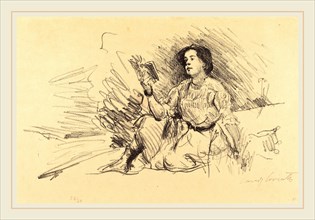 Lovis Corinth, Girl Reading (Lesendes MÃ¤dchen), German, 1858-1925, 1911, lithograph in black on