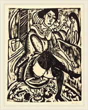Ernst Ludwig Kirchner, Woman Tying Her Shoe (Frau, Schuh Zuknopfend), German, 1880-1938, 1912,