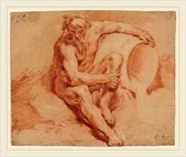 Paul Troger (Austrian, 1698-1762), River God, c. 1720, red chalk heightened with white on oatmeal