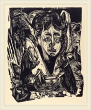 Ernst Ludwig Kirchner, Girl Dreaming, German, 1880-1938, 1918, woodcut in black on buff wove paper