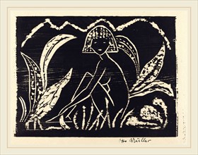 Otto MÃ¼ller, Nude Figure of a Girl in a Landscape (Madchenzwischen Blattpflanzen), German,