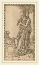 Master of the E-Series Tarocchi (Italian, active c. 1465), Euterpe, c. 1465, engraving with gilding
