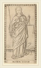 Master of the E-Series Tarocchi (Italian, active c. 1465), Justicia (Justice), c. 1465, engraving