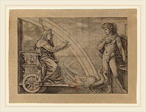 Italian 16th Century, Juno in a Chariot Pulled by Peacocks, engraving