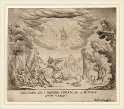 Alfonso Parigi II (Italian, 1606-1656), Lucifer and Demons Fleeing Saint Michael, etching