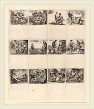 Stefano Della Bella (Italian, 1610-1664), Mythological Playing Cards, 1644, 12 etchings on one