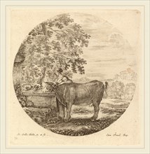Stefano Della Bella (Italian, 1610-1664), Cow and Young Shepherd at a Fountain, etching on laid