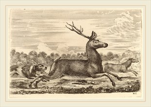 Stefano Della Bella (Italian, 1610-1664), Deer Chased by Two Dogs to the Left, etching on laid