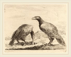 Stefano Della Bella (Italian, 1610-1664), Two Eagles, One Eating a Small Lamb, etching on laid