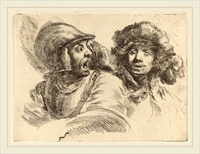 Stefano Della Bella (Italian, 1610-1664), Frightened Soldier and Man with Fur Cap, etching on laid