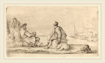 Stefano Della Bella (Italian, 1610-1664), Sailors Seated on a Bank, etching on laid paper