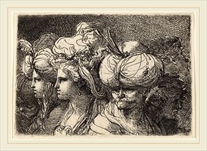 Gaetano Gandolfi (Italian, 1734-1802), Six Heads, a Turk in Front, etching
