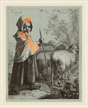 Francesco Londonio (Italian, 1723-1783), Child Shepherdess with Flock, 1758, etching heightened