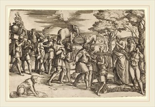 Battista Franco (Italian, probably 1498-1561), Abraham Paying Tithes to Melchisedek, etching and