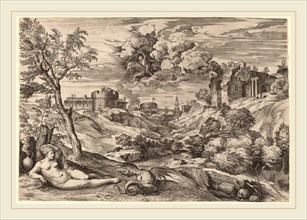 Cornelis Cort after Titian (Netherlandish, 1533-1578), Landscape with Roger Liberating Angelica,