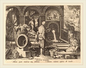 Theodor Galle after Jan van der Straet (Flemish, c. 1571-1633), Casting of Cannons: pl.3, c.
