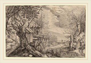 Dutch 17th Century, formerly Jacques de Gheyn II, Landscape with Log House near a River, etching