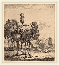 Karel Dujardin (Dutch, c. 1622-1678), Two Mules, etching