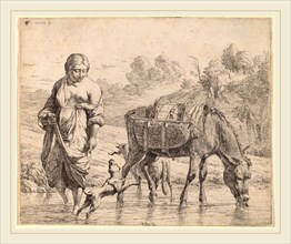 Karel Dujardin (Dutch, c. 1622-1678), Woman Crossing a Stream, 1662, etching
